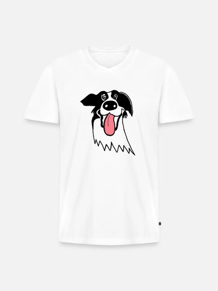 Border Collie mignon - T-shirt encolure en V Premium bio Homme - blanc
