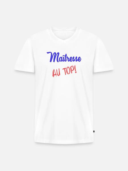 MISTRESS - Men's Premium Organic T-shirt with V-neck - white