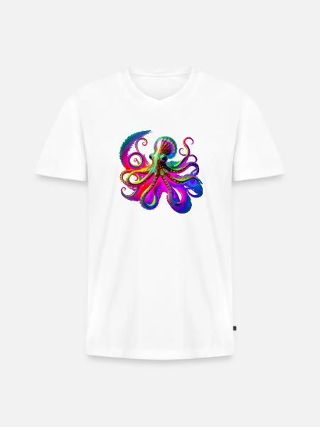 Psychedelic Neon Octopus - Men's Premium Organic T-shirt with V-neck - white