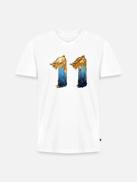 NEJ. 11 NUMMER 11 SEJ 11 ÅRS FØDSELSDAG - Premium økologisk T-shirt med V-hals til mænd - hvid