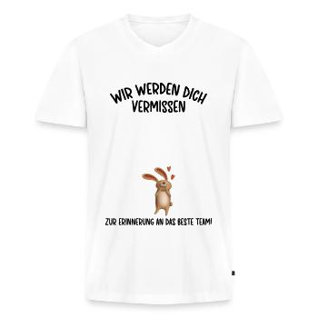 Wir werden dich Vermissen beste Team Abschied - Männer Premium Bio T-Shirt mit V-Ausschnitt - Weiß - Vorne - Nico (187cm)