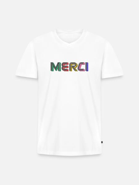 MERCI - T-shirt encolure en V Premium bio Homme - blanc