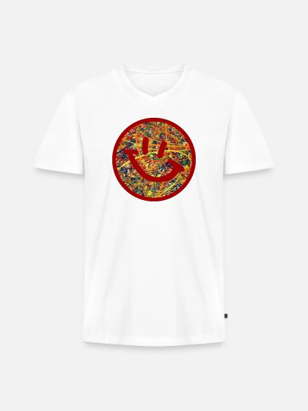Abstrakter Smiley - Männer Premium Bio T-Shirt mit V-Ausschnitt - Weiß