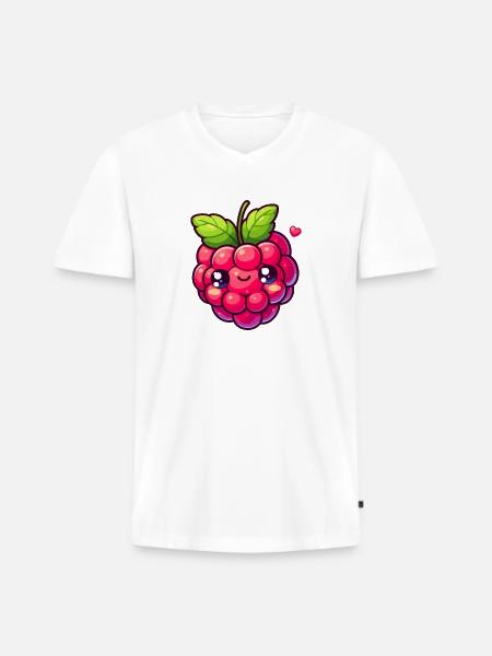 Raspberry - Heart - Men's Premium Organic T-shirt with V-neck - white