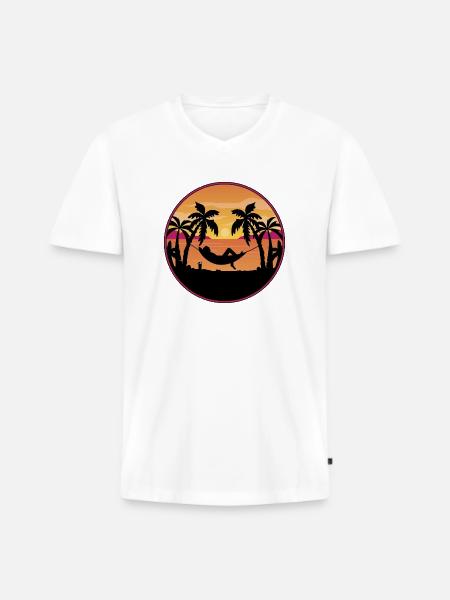 Palm Trees Hammock Sunset - Men's Premium Organic T-shirt with V-neck - white