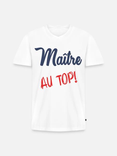 MASTER AT THE TOP - Men's Premium Organic T-shirt with V-neck - white
