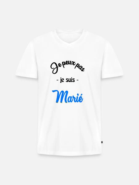 JE PEUX PAS. MARIE - T-shirt encolure en V Premium bio Homme - blanc