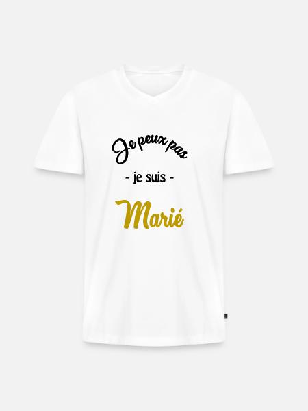 JUST MARRIED. EVJF - T-shirt encolure en V Premium bio Homme - blanc