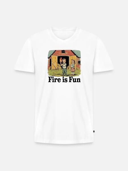 Fire is fun - Männer Premium Bio T-Shirt mit V-Ausschnitt - Weiß