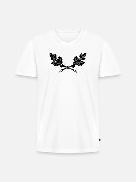 Eiche Logo Jäger 2 - Männer Premium Bio T-Shirt mit V-Ausschnitt - Weiß