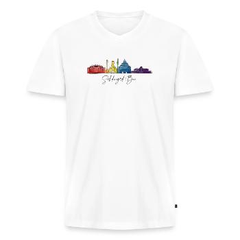 Stuttgart Bua - Männer Premium Bio T-Shirt mit V-Ausschnitt - Weiß - Vorne - Nico (187cm)