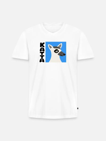 Katta Lemuren Design - Männer Premium Bio T-Shirt mit V-Ausschnitt - Weiß