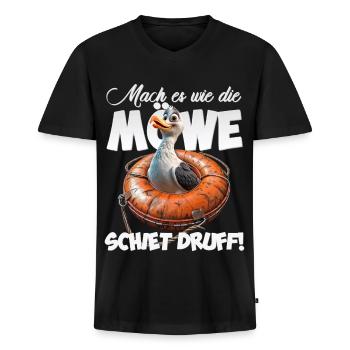 Freche Möwe #lovely toons - Männer Premium Bio T-Shirt mit V-Ausschnitt - Schwarz - Vorne - Nico (187cm)