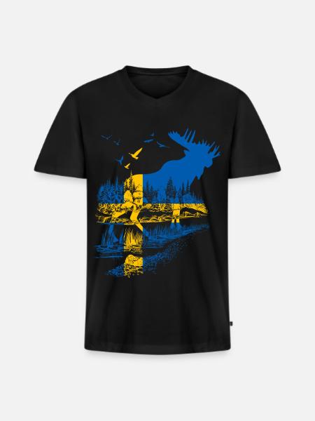 SWEDEN MOOSE - Men's Premium Organic T-shirt with V-neck - black