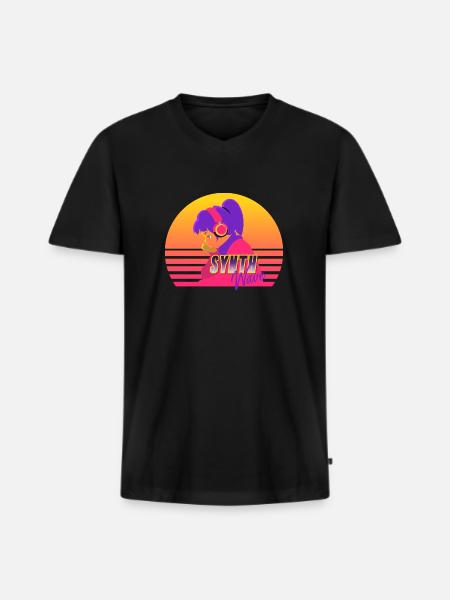 Synthwave Girl - Men's Premium Organic T-shirt with V-neck - black