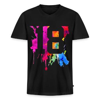 18 JAHRE 18. GEBURTSTAG - Männer Premium Bio T-Shirt mit V-Ausschnitt - Schwarz - Vorne - Nico (187cm)
