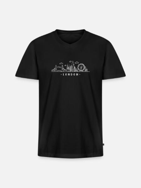 London Capital England Skyline Tower-Bridge - T-shirt encolure en V Premium bio Homme - noir