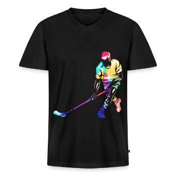 Reflexstarker Floorball Torwart - Männer Premium Bio T-Shirt mit V-Ausschnitt - Schwarz - Vorne - Nico (187cm)
