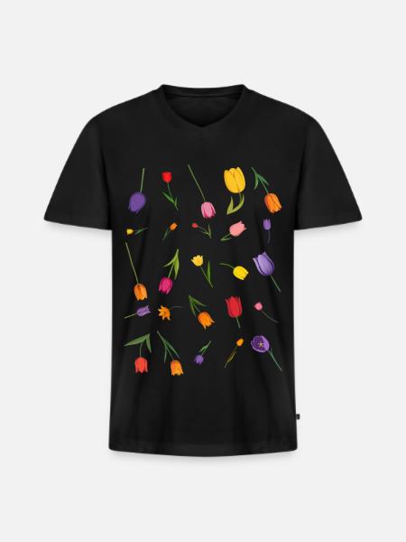 Fleur - T-shirt encolure en V Premium bio Homme - noir