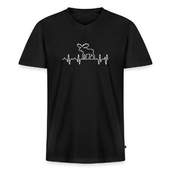 Elch EKG Elchkuh Elchbulle Herzschlag Älg Geschenk - Männer Premium Bio T-Shirt mit V-Ausschnitt - Schwarz - Vorne - Nico (187cm)