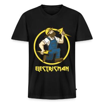 Blitzschneller Elektroheld Handwerk - Männer Premium Bio T-Shirt mit V-Ausschnitt - Schwarz - Vorne - Nico (187cm)