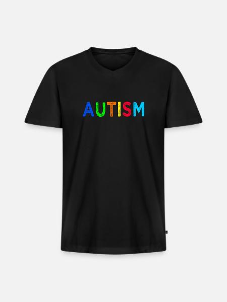 Arc-en-Ciel Autisme: Message d’Espoir - T-shirt encolure en V Premium bio Homme - noir
