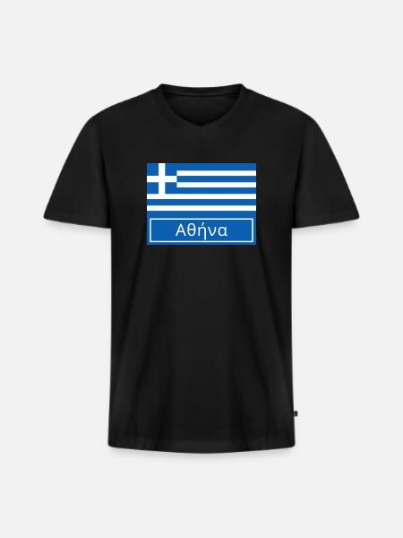 Athens Written in Greek - Men's Premium Organic T-shirt with V-neck - black