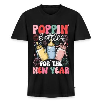 Knallende Flaschen für das neue Jahr, Boho-Blumen-Neugeborenen-Intensivstation - Männer Premium Bio T-Shirt mit V-Ausschnitt - Schwarz - Vorne - Nico (187cm)