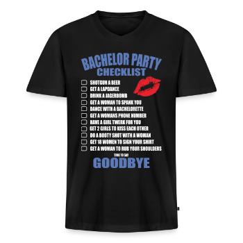 Junggesellenabschied Checkliste - Männer Premium Bio T-Shirt mit V-Ausschnitt - Schwarz - Vorne - Nico (187cm)