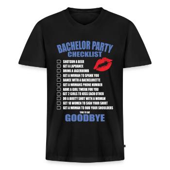 Junggesellenabschied Checkliste - Männer Premium Bio T-Shirt mit V-Ausschnitt - Schwarz - Vorne - Nico (187cm)