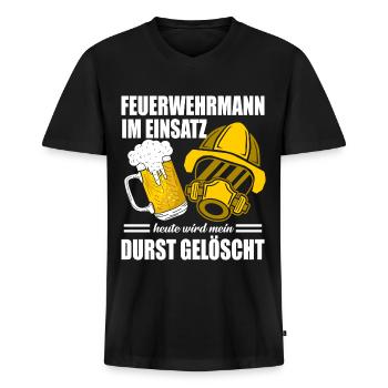 Feuerwehrmann Bier Spruch Lustig Feuerwehr Bier - Männer Premium Bio T-Shirt mit V-Ausschnitt - Schwarz - Vorne - Nico (187cm)