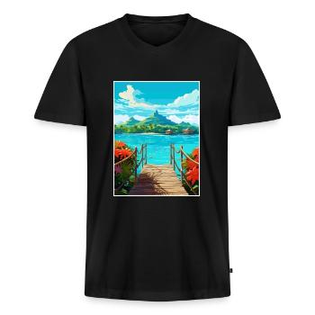 Bora Französisch-Polynesien Vintage Reiseposter WPA - Männer Premium Bio T-Shirt mit V-Ausschnitt - Schwarz - Vorne - Nico (187cm)