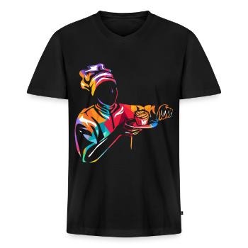 Kunstvoller Konditor Pralinenwerkstatt - Männer Premium Bio T-Shirt mit V-Ausschnitt - Schwarz - Vorne - Nico (187cm)