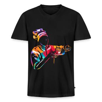 Kunstvoller Konditor Pralinenwerkstatt - Männer Premium Bio T-Shirt mit V-Ausschnitt - Schwarz - Vorne - Nico (187cm)