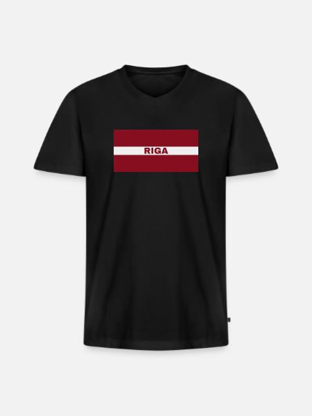 Riga en drapeau letton - T-shirt encolure en V Premium bio Homme - noir