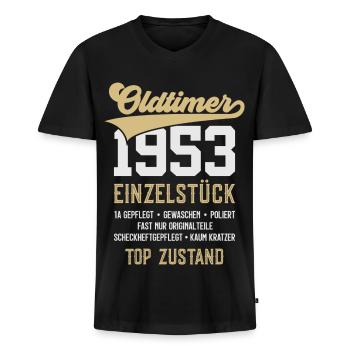 73. GEBURTSTAG OLDTIMER 1953 - Männer Premium Bio T-Shirt mit V-Ausschnitt - Schwarz - Vorne - Nico (187cm)