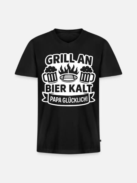 Grill Papa Bier Kalt - Männer Premium Bio T-Shirt mit V-Ausschnitt - Schwarz