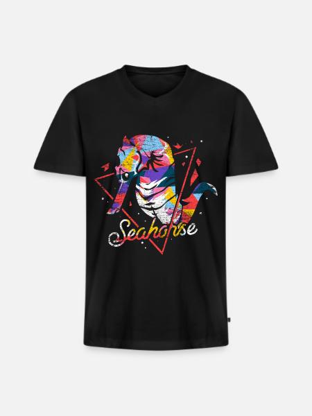 Schillerndes Seepferdchen Korallenriff - Männer Premium Bio T-Shirt mit V-Ausschnitt - Schwarz