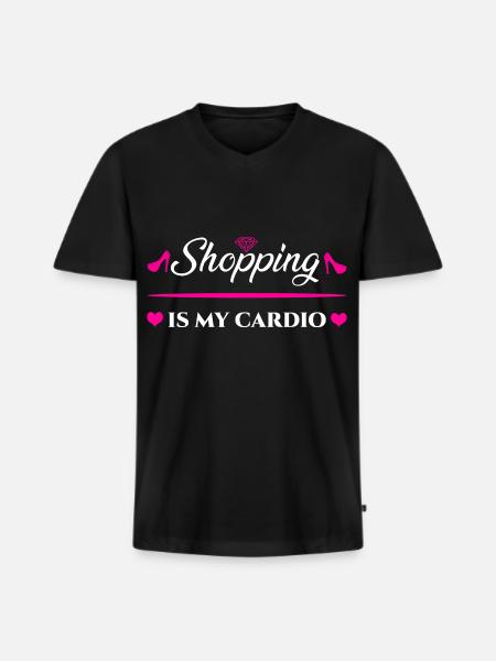 Shopping Is My Cardio - Männer Premium Bio T-Shirt mit V-Ausschnitt - Schwarz