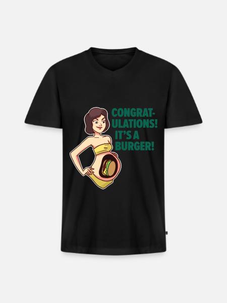 Kugelrunder Cheeseburger Babybauch - Männer Premium Bio T-Shirt mit V-Ausschnitt - Schwarz