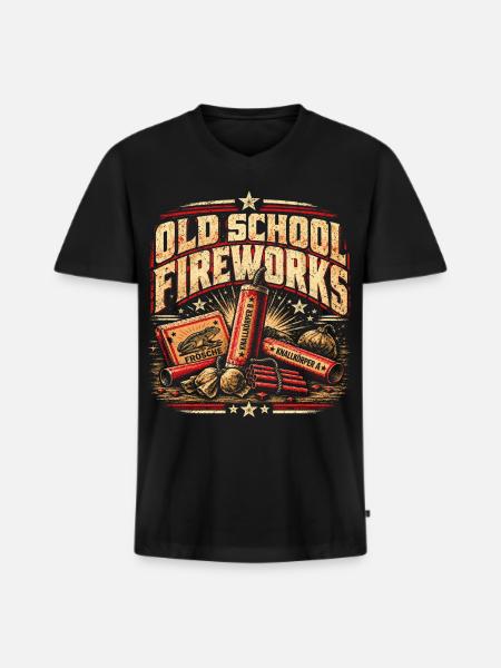 Old School Fireworks - Männer Premium Bio T-Shirt mit V-Ausschnitt - Schwarz