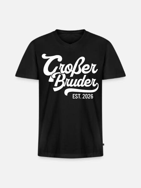 Großer Bruder EST 2026 Retro - Männer Premium Bio T-Shirt mit V-Ausschnitt - Schwarz