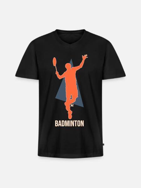Badmintonspieler beim Smash - Retro Stil - Männer Premium Bio T-Shirt mit V-Ausschnitt - Schwarz