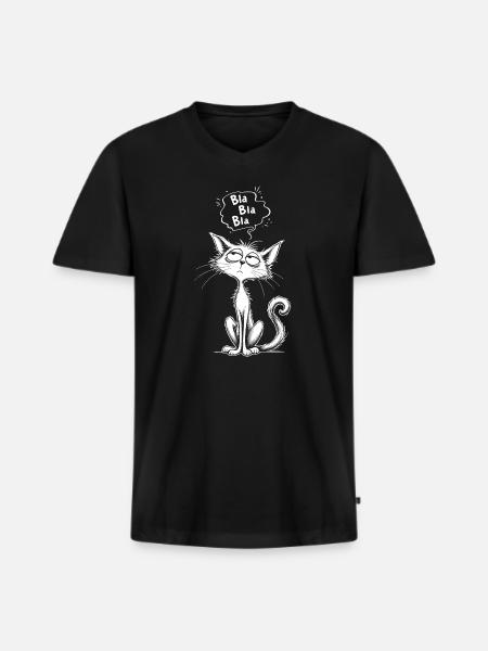 Bla Bla Katze Schnurrende Sprechblase - Männer Premium Bio T-Shirt mit V-Ausschnitt - Schwarz