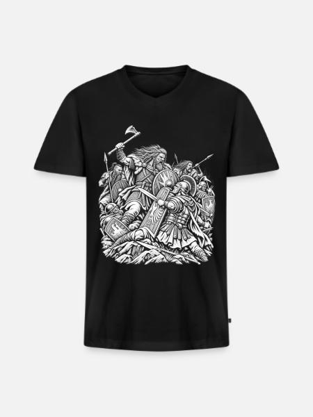 Germanen gegen Römer - Männer Premium Bio T-Shirt mit V-Ausschnitt - Schwarz