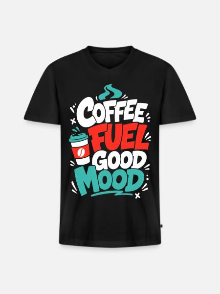 Kaffee – Coffee Fuel Good Mood - Männer Premium Bio T-Shirt mit V-Ausschnitt - Schwarz