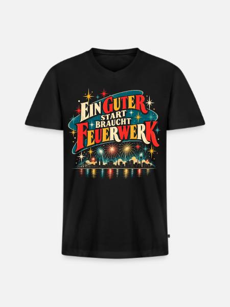 Ein guter Start braucht Feuerwerk - Männer Premium Bio T-Shirt mit V-Ausschnitt - Schwarz
