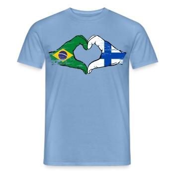 Brazil Finland Flag Hands Heart Shape Used - Men's T-Shirt - carolina blue - Front - AI Model Male 178 light (178cm)