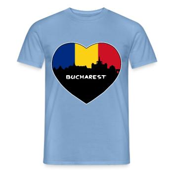 Bukarest Rumänien Flagge Skyline Reise Souvenir - Männer T-Shirt - Carolina Blue - Vorne - AI Model Male 178 light (178cm)