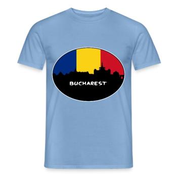 Bukarest Rumänien Flagge Skyline Silhouette Reisen - Männer T-Shirt - Carolina Blue - Vorne - AI Model Male 178 light (178cm)